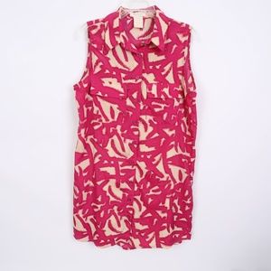 Above Knee Shirt Dress Abstract Fushia Print M